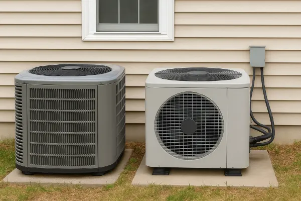 2 AC units outside the house on a concrete slabs next to each other from Round Rock Air Conditioning Repair in Round Rock, TX - AC Installation