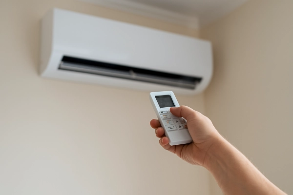 the hand of a person using an AC control remote to adjust the temperature from Round Rock Air Conditioning Repair in Round Rock, TX - ac repair round rock