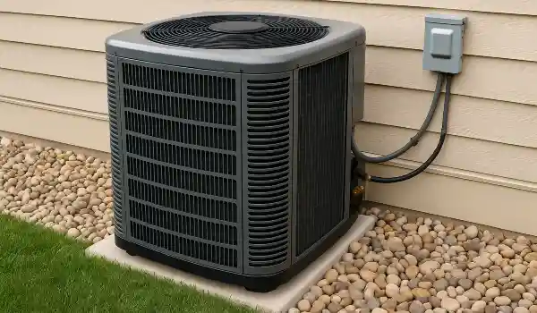 a brand new AC unit outside on a concrete slab from Round Rock Air Conditioning Repair in Round Rock, TX - emergency air conditioner repair