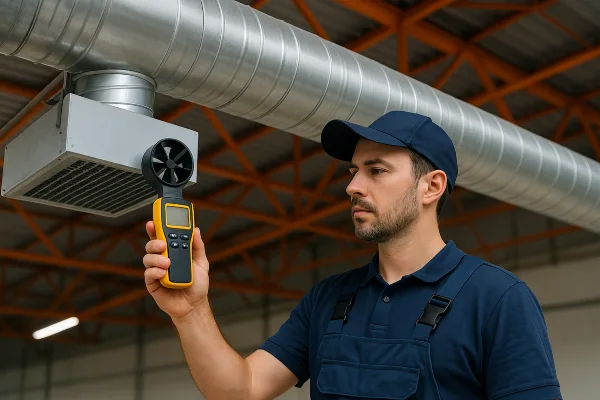 an hvac technician holding a wireless temperature meter to check a vent temperature from Round Rock Air Conditioning Repair in Round Rock, TX - heating and cooling near me