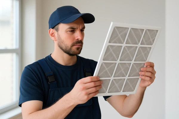 an hvac technician holding and checking an ac filter from Round Rock Air Conditioning Repair in Round Rock, TX - heating and cooling near me
