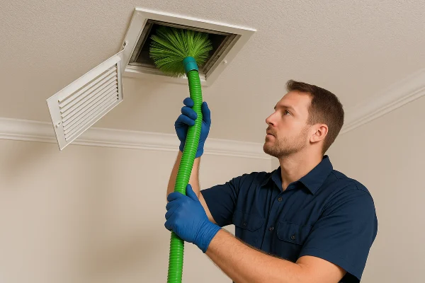 an hvac technician cleaning the ducts with a machine from Round Rock Air Conditioning Repair in Round Rock, TX - heating and cooling near me